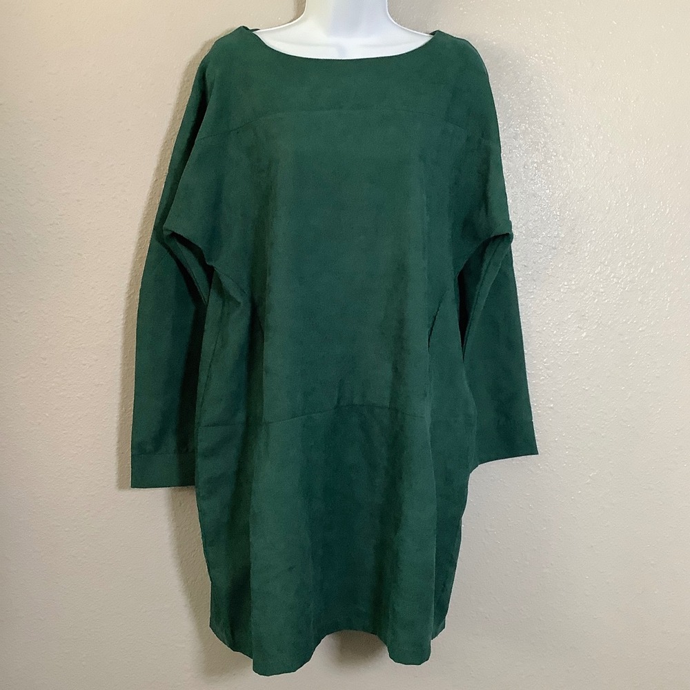 NWT Cellabie Corduroy Forest Green Modest Lagenlook Oversized Comfy Dress M